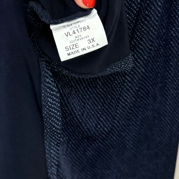 Vicki Vi Classic Button Down Navy Blue Slinky Size 3X Dots Tunic Artsy - Picture 4 of 5